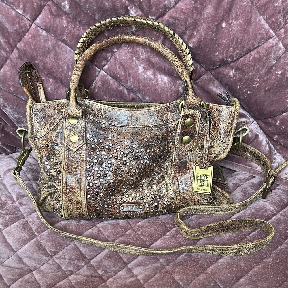 Frye Deborah Brown Studded Leather Bag